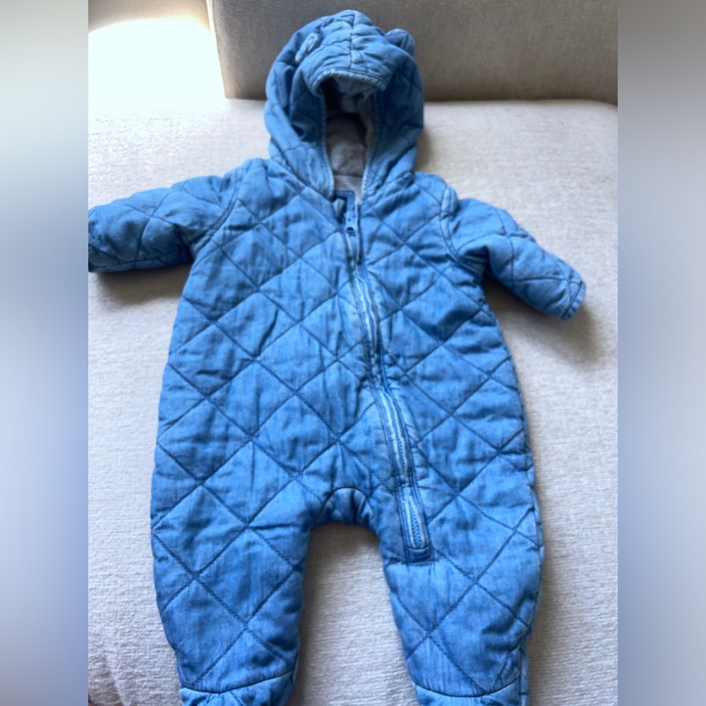 Gap unisex Denim infant hooded onesie zipper jacket with ears